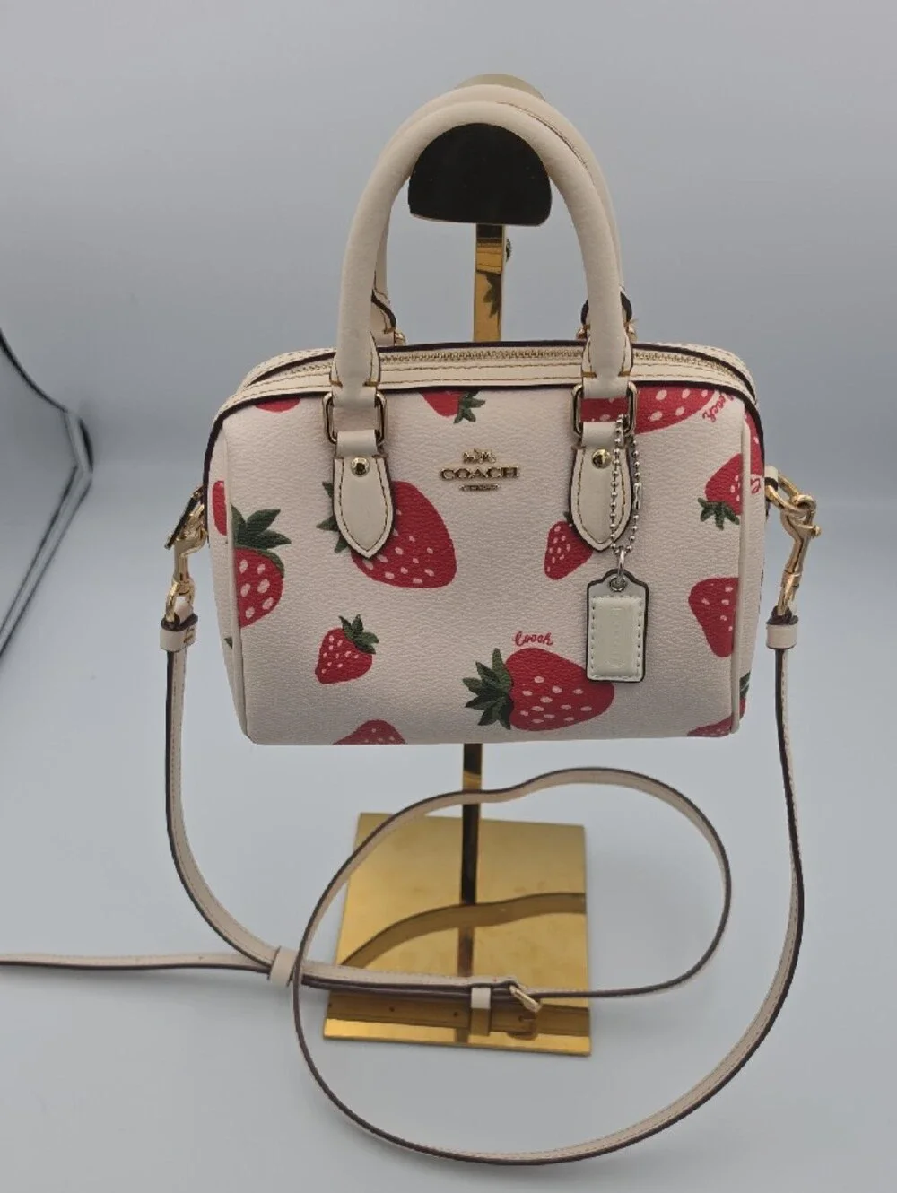 Coach Cream Strawberry Print Limited Edition Mini Crossbody Satchel (EUC)✨️🍓✨️